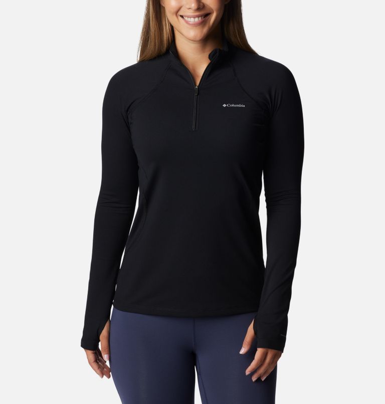 Thumbnail: Women's Midweight Stretch Long Sleeve Half Zip Baselayer Shirt, Color: Black, image 1