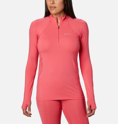Women&rsquo;s Midweight Stretch Baselayer Long Sleeve Half Zip Shirt Midweight Stretch Long Sleeve  | 548 | L, Bright Geranium, front