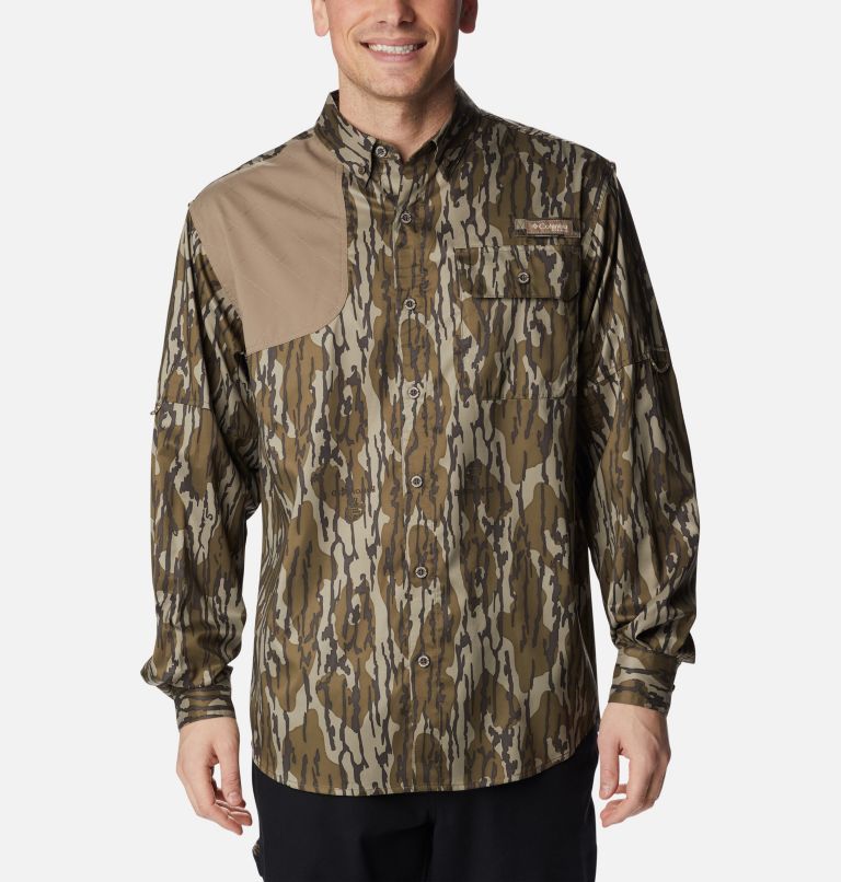 Men’s PHG Blood and Guts Shooting Shirt, Color: Mossy Oak Bottomland, Flax, image 1