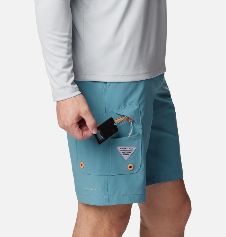 Men's PFG Terminal Tackle Shorts, Color: Tranquil Teal, Orange Reef, image 6