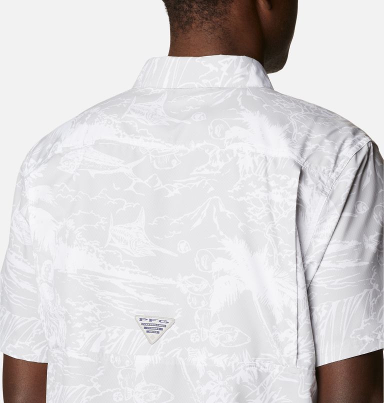 Thumbnail: Men’s PFG Super Slack Tide Camp Shirt, Color: Cool Grey Hula Fish Print, image 5