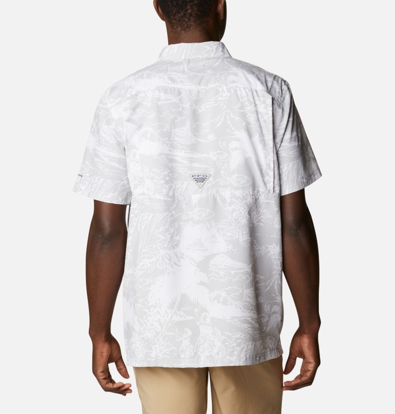Men's PFG Super Slack Tide Camp Shirt - Tall, Color: Cool Grey Hula Fish Print, image 2