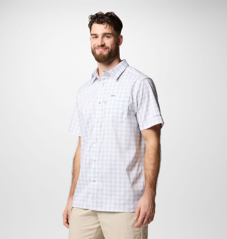 Men's PFG Super Slack Tide Camp Shirt, Color: Cool Grey Palaka Grid, image 4