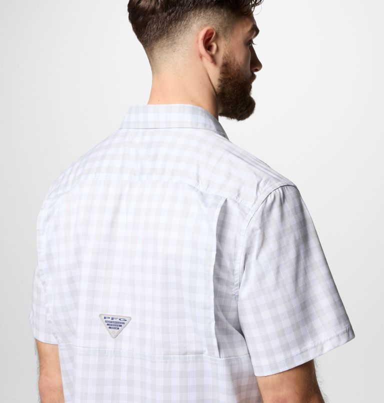 Men's PFG Super Slack Tide Camp Shirt, Color: Cool Grey Palaka Grid, image 6