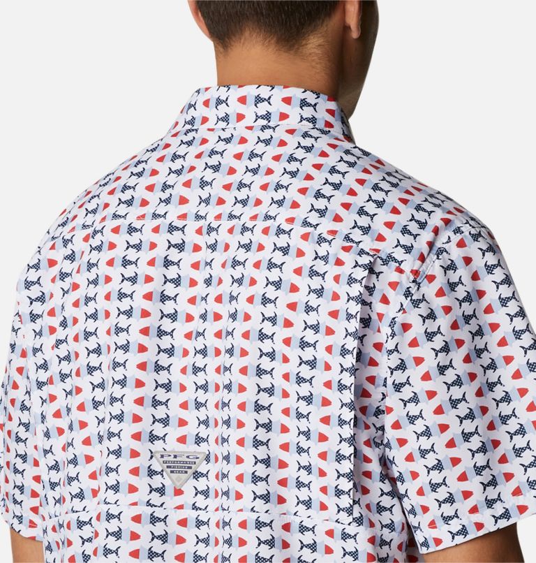 Men’s PFG Super Slack Tide Camp Shirt, Color: White Fish Bobber Print, image 5