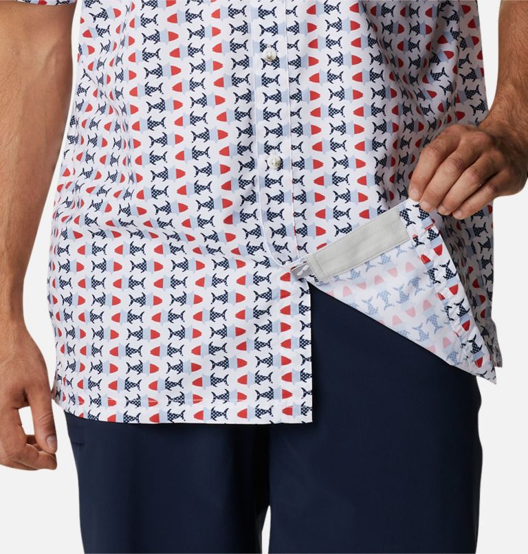 Men’s PFG Super Slack Tide Camp Shirt, Color: White Fish Bobber Print, image 6