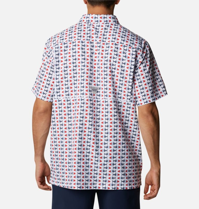Men’s PFG Super Slack Tide Camp Shirt, Color: White Fish Bobber Print, image 2