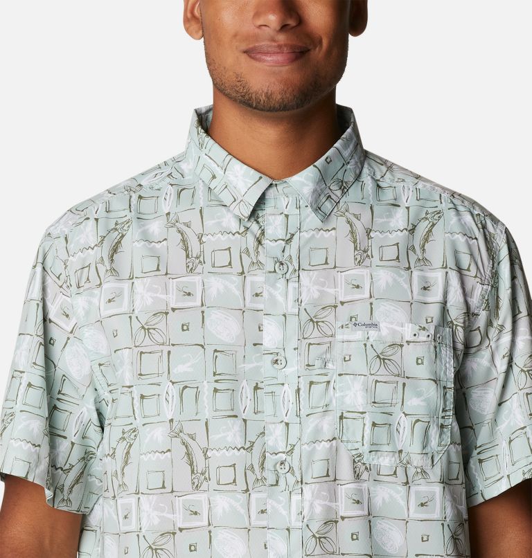 Men’s PFG Super Slack Tide Camp Shirt, Color: Cool Green Trout Batik, image 4