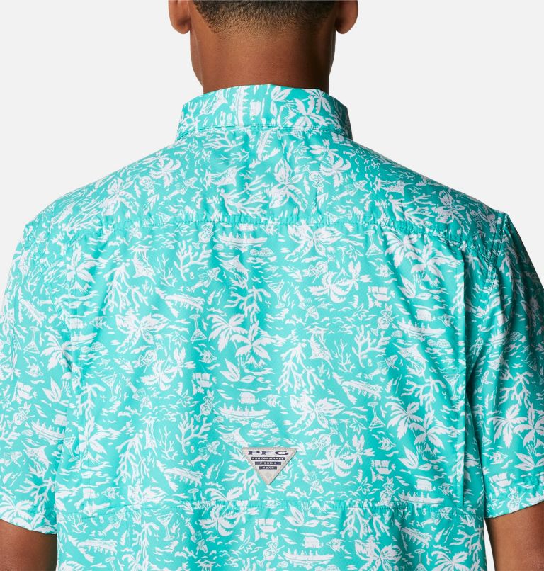 Thumbnail: Men’s PFG Super Slack Tide Camp Shirt, Color: Electric Turquoise Kona Print, image 5