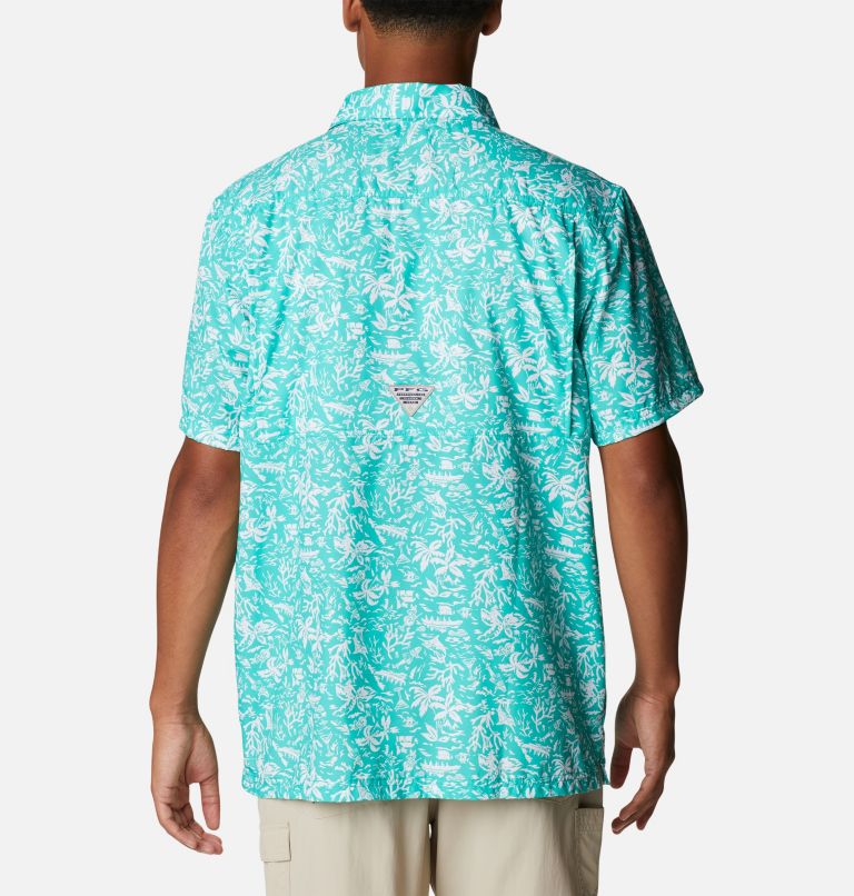 Thumbnail: Men’s PFG Super Slack Tide Camp Shirt, Color: Electric Turquoise Kona Print, image 2