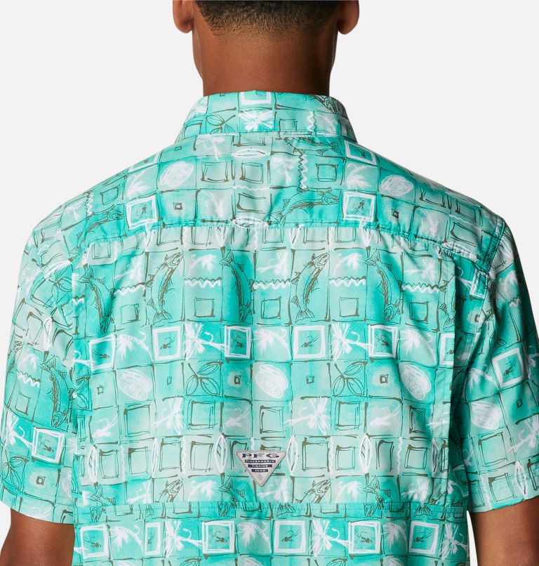 Thumbnail: Men’s PFG Super Slack Tide Camp Shirt, Color: Electric Turquoise Trout Batik, image 5