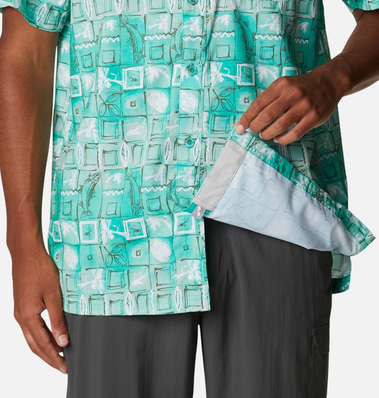Thumbnail: Men’s PFG Super Slack Tide Camp Shirt, Color: Electric Turquoise Trout Batik, image 6