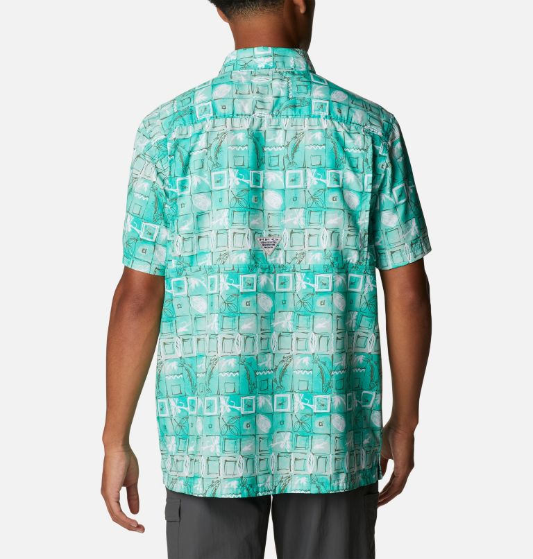 Thumbnail: Men’s PFG Super Slack Tide Camp Shirt, Color: Electric Turquoise Trout Batik, image 2