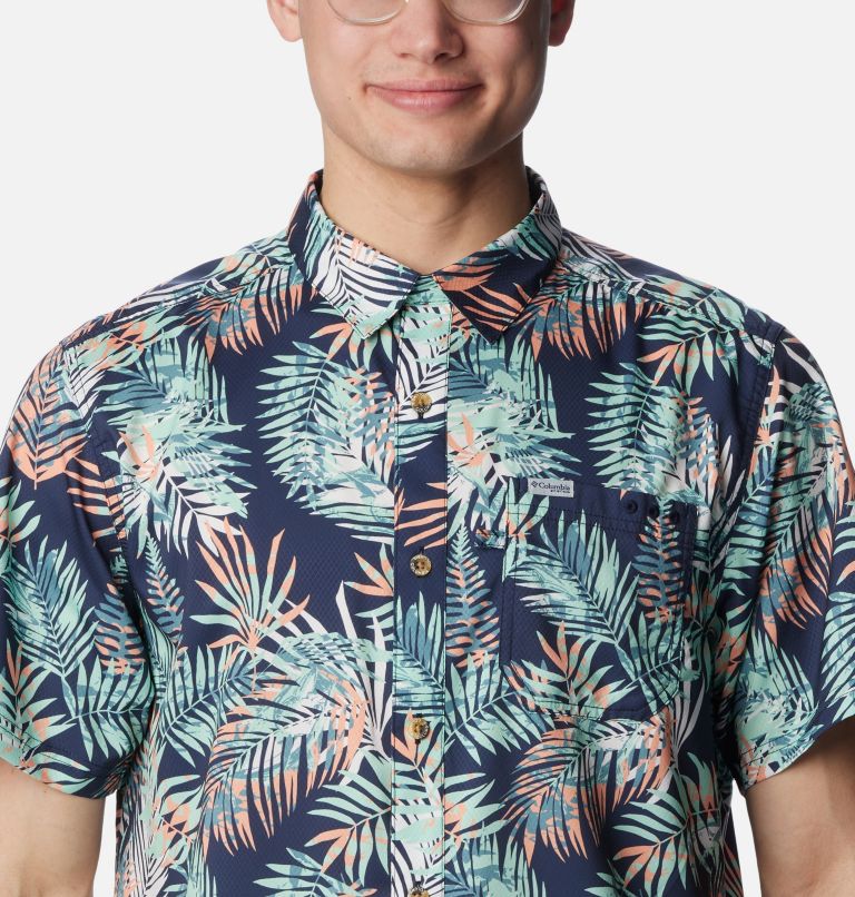 Thumbnail: Men’s PFG Super Slack Tide Camp Shirt, Color: Mint Cay Tunatropic Print, image 4