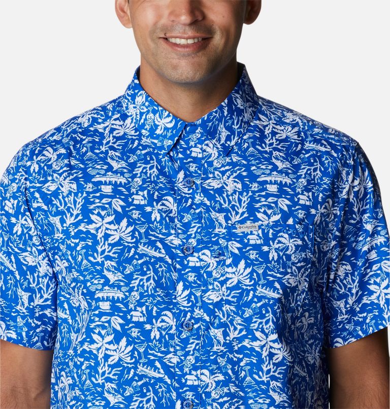 Men’s PFG Super Slack Tide Camp Shirt, Color: Blue Macaw Kona Print, image 4