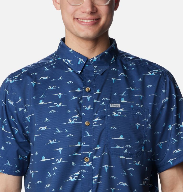 Men's PFG Super Slack Tide Camp Shirt, Color: Carbon Tailfins Print, image 4
