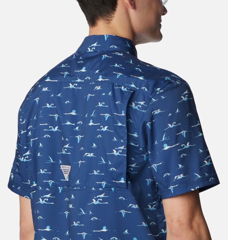 Men's PFG Super Slack Tide Camp Shirt, Color: Carbon Tailfins Print, image 5