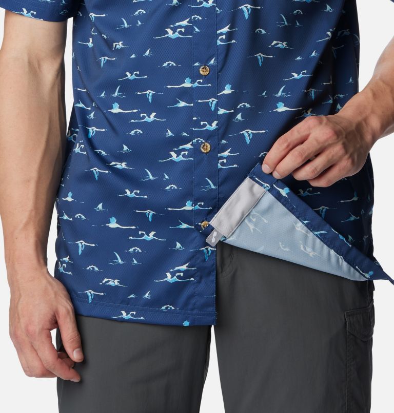 Men's PFG Super Slack Tide Camp Shirt, Color: Carbon Tailfins Print, image 6