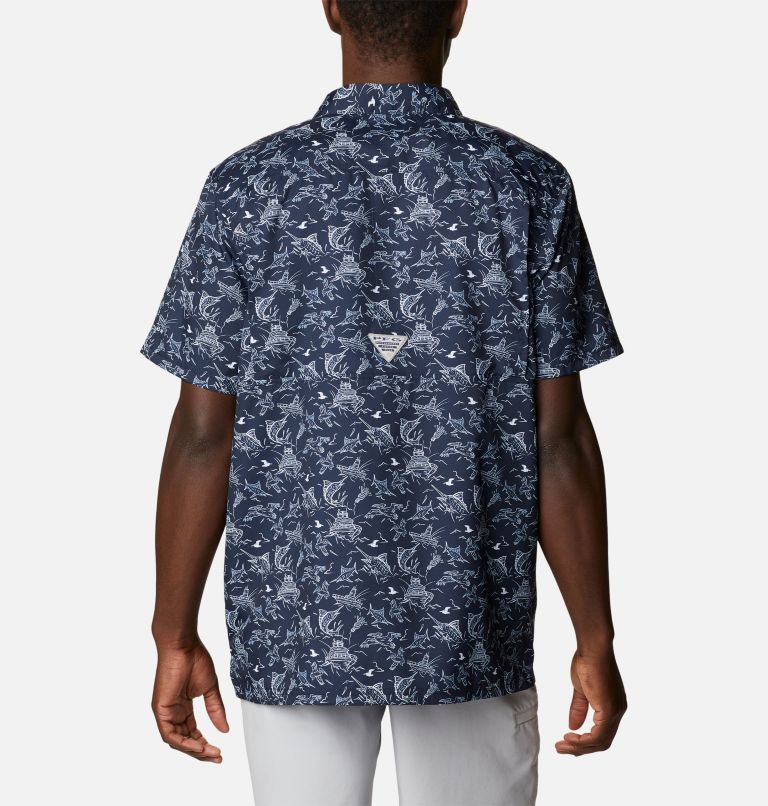 Men’s PFG Super Slack Tide Camp Shirt, Color: Coll Navy Small Mighty Marlins Print, image 2