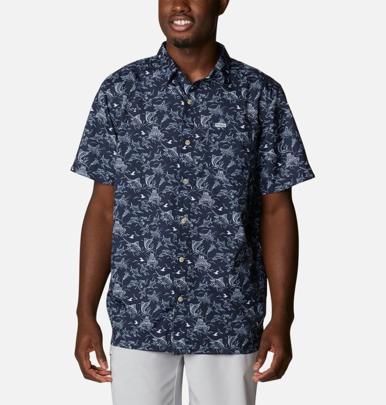Thumbnail: Men’s PFG Super Slack Tide Camp Shirt, Color: Coll Navy Small Mighty Marlins Print, image 1