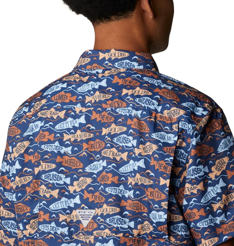 Men’s PFG Super Slack Tide Camp Shirt, Color: Carbon Fishfinder Print, image 5