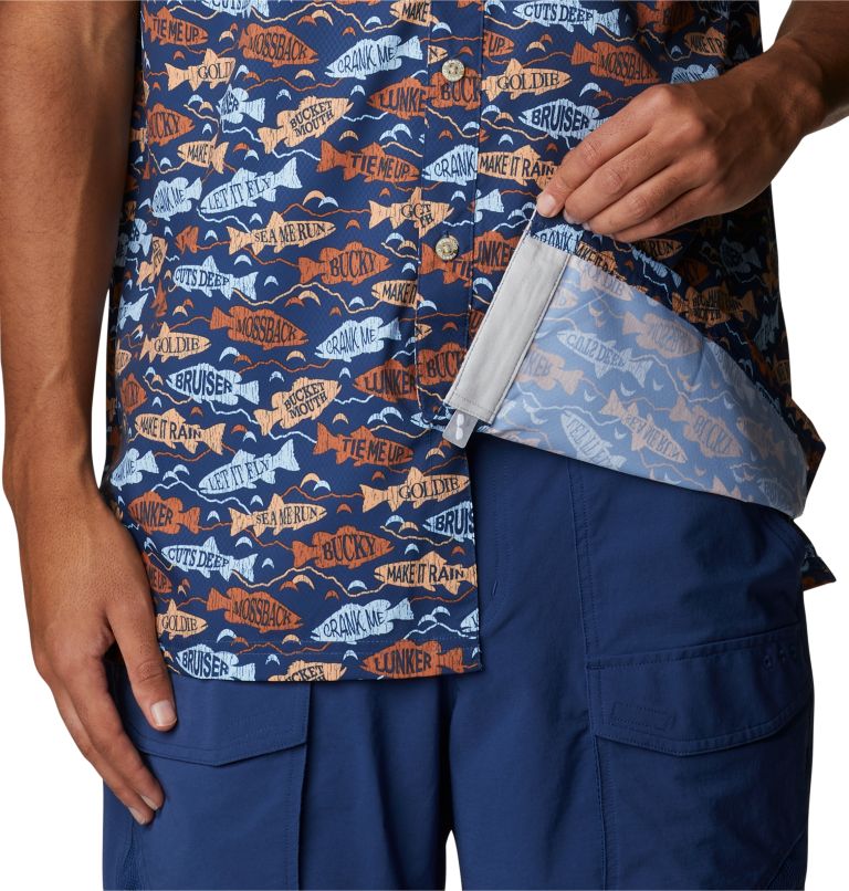 Men’s PFG Super Slack Tide Camp Shirt, Color: Carbon Fishfinder Print, image 6