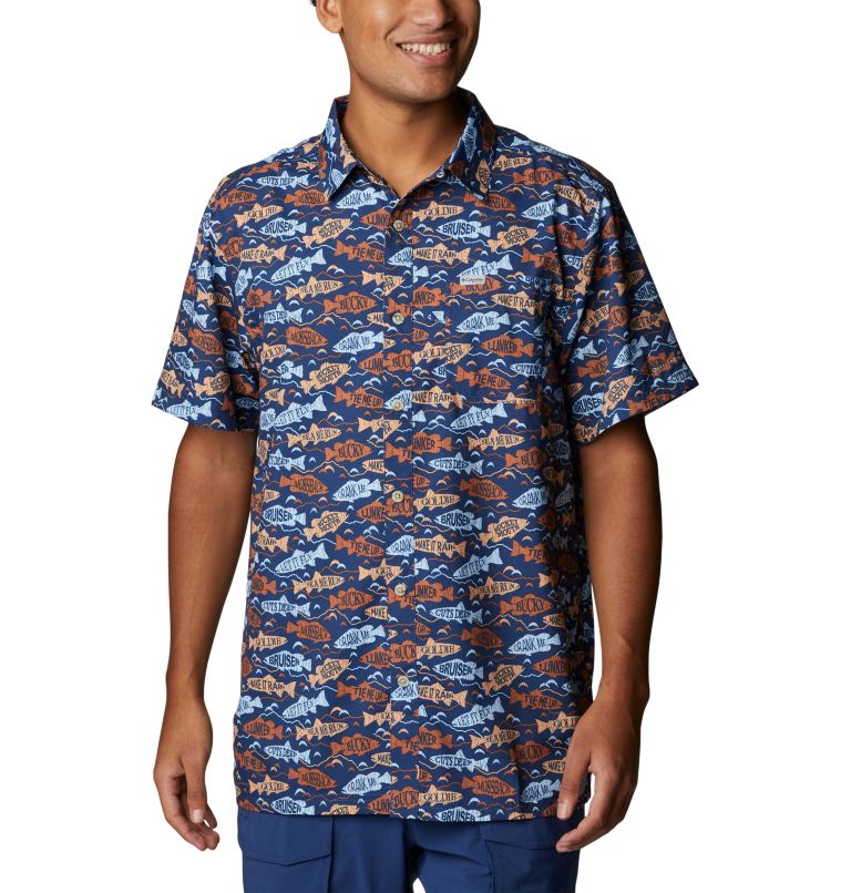 Men's PFG Super Slack Tide Camp Shirt - Tall, Color: Carbon Fishfinder Print, image 1