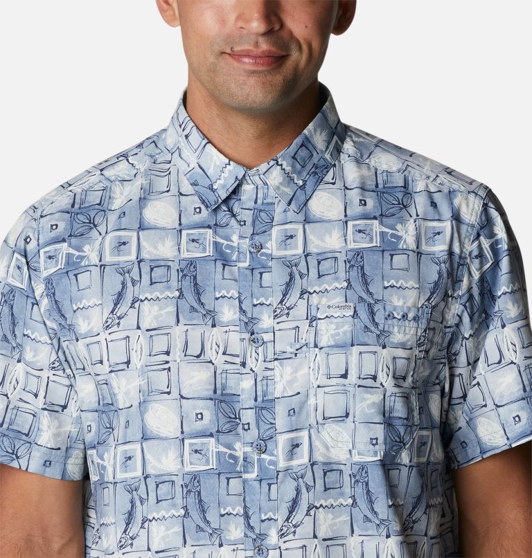 Men’s PFG Super Slack Tide Camp Shirt, Color: Bluestone Trout Batik, image 4