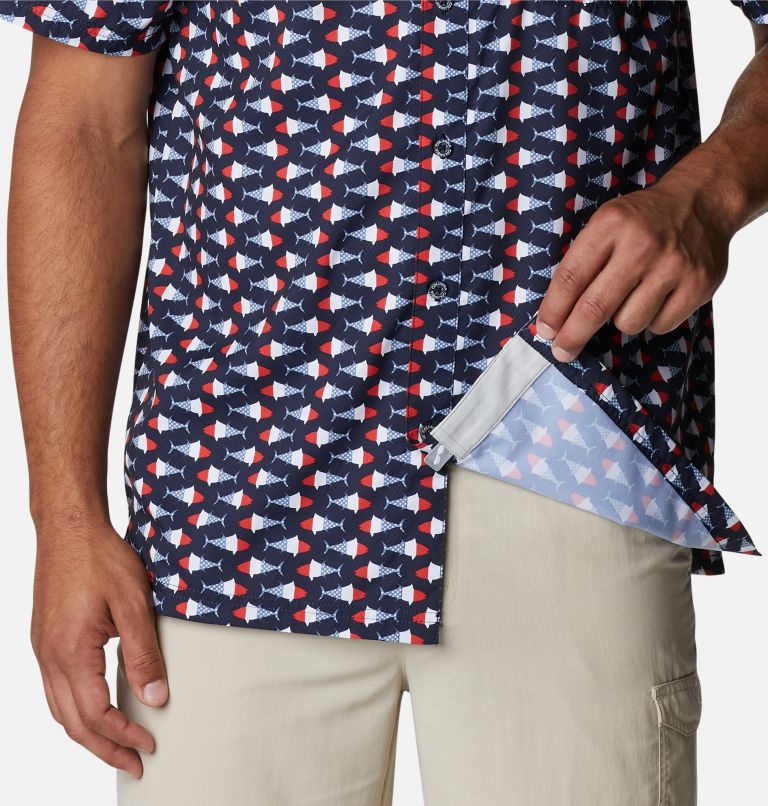 Thumbnail: Men’s PFG Super Slack Tide Camp Shirt, Color: Collegiate Navy Fish Bobber Print, image 6