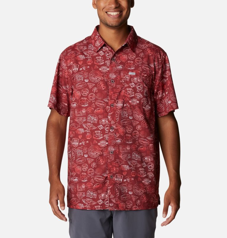Thumbnail: Men’s PFG Super Slack Tide Camp Shirt, Color: Red Jasper Tye Dye Print, image 1