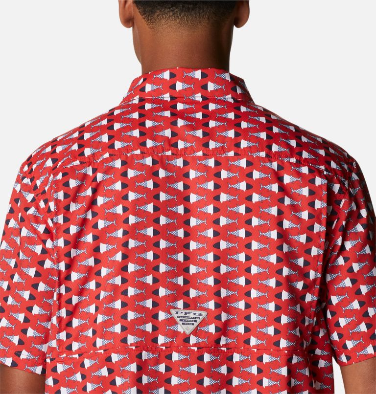 Men’s PFG Super Slack Tide Camp Shirt, Color: Red Spark Fish Bobber Print, image 5
