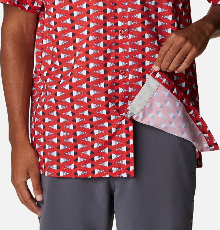 Men’s PFG Super Slack Tide Camp Shirt, Color: Red Spark Fish Bobber Print, image 6