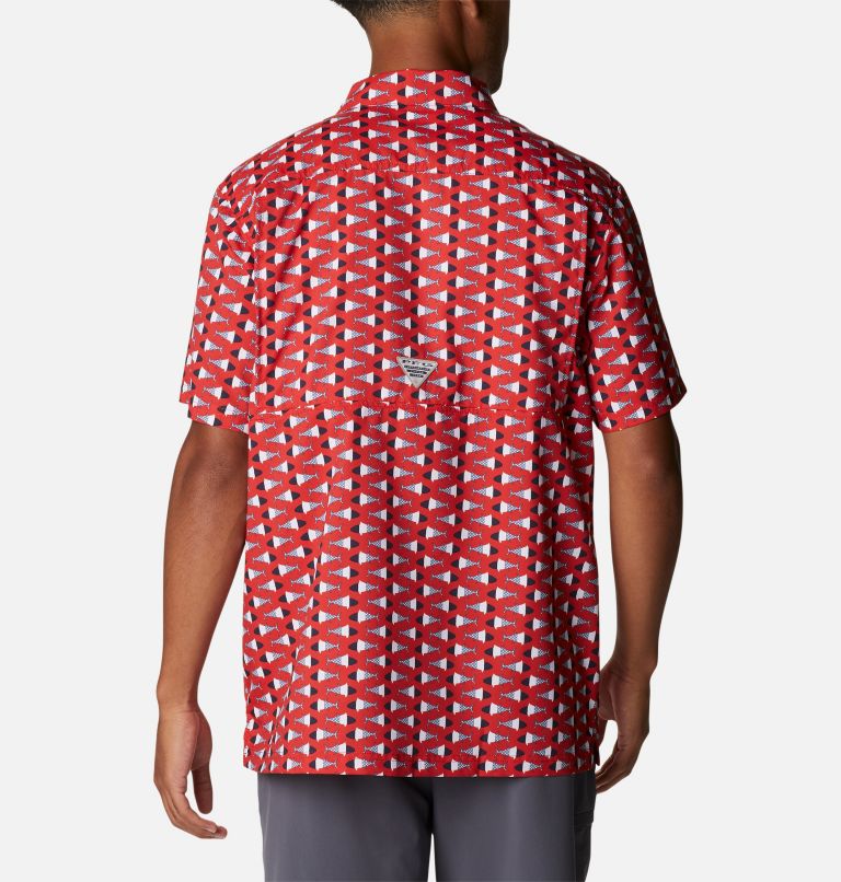 Men’s PFG Super Slack Tide Camp Shirt, Color: Red Spark Fish Bobber Print, image 2