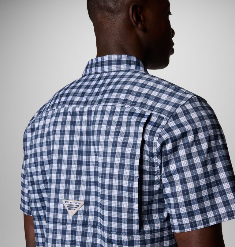 Men's PFG Super Slack Tide Camp Shirt, Color: Collegiate Navy Palaka Grid, image 6