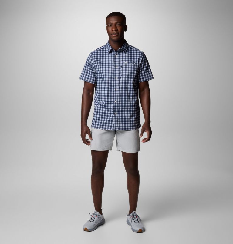 Men's PFG Super Slack Tide Camp Shirt, Color: Collegiate Navy Palaka Grid, image 2