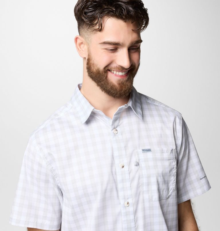 Men's PFG Super Slack Tide Camp Shirt - Tall, Color: Cool Grey Palaka Grid, image 5