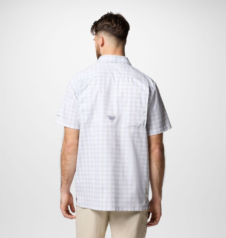 Men's PFG Super Slack Tide Camp Shirt - Tall, Color: Cool Grey Palaka Grid, image 3