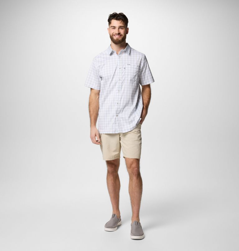 Men's PFG Super Slack Tide Camp Shirt - Tall, Color: Cool Grey Palaka Grid, image 2