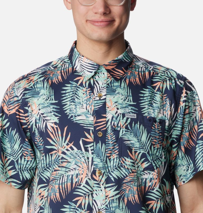 Men's PFG Super Slack Tide Camp Shirt - Tall, Color: Mint Cay Tunatropic Print, image 4
