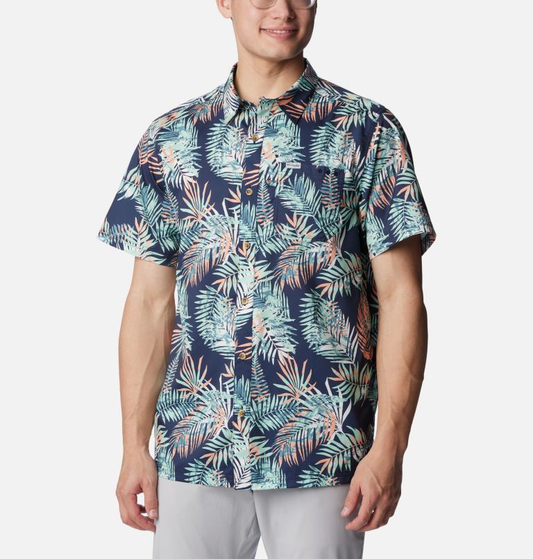 Men's PFG Super Slack Tide Camp Shirt - Tall, Color: Mint Cay Tunatropic Print, image 1