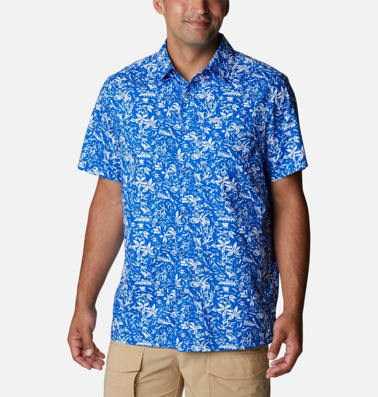 Men's PFG Super Slack Tide Camp Shirt - Tall, Color: Blue Macaw Kona Print