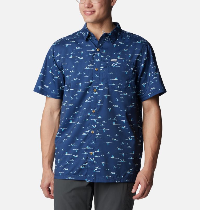 Men's PFG Super Slack Tide Camp Shirt - Tall, Color: Carbon Tailfins Print, image 1