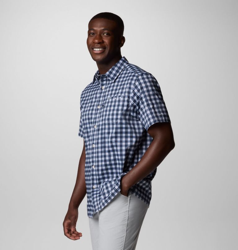 Men's PFG Super Slack Tide Camp Shirt - Tall, Color: Collegiate Navy Palaka Grid, image 4