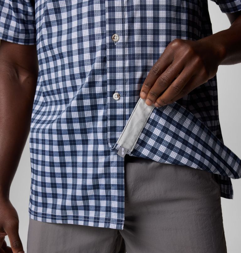 Men's PFG Super Slack Tide Camp Shirt - Tall, Color: Collegiate Navy Palaka Grid, image 7