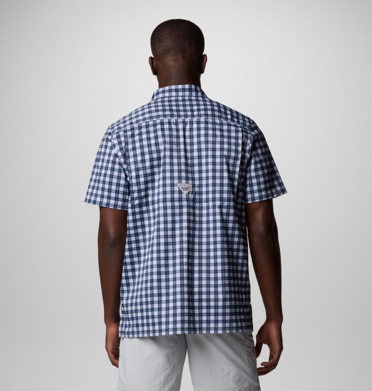 Men's PFG Super Slack Tide Camp Shirt - Tall, Color: Collegiate Navy Palaka Grid, image 3
