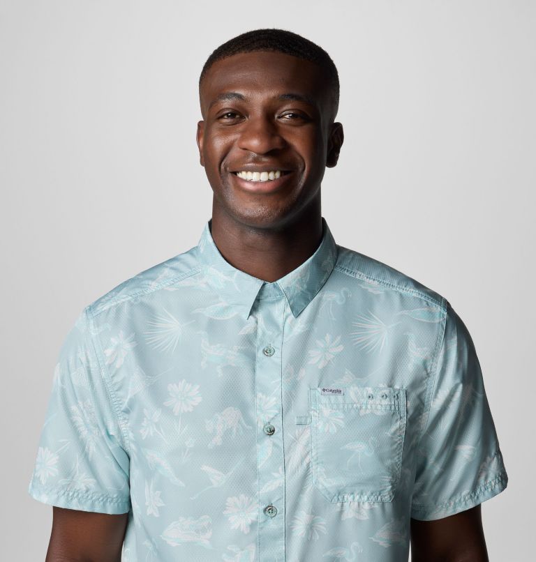 Men's PFG Super Slack Tide Camp Shirt - Tall, Color: Crushed Blue Floridays, image 5