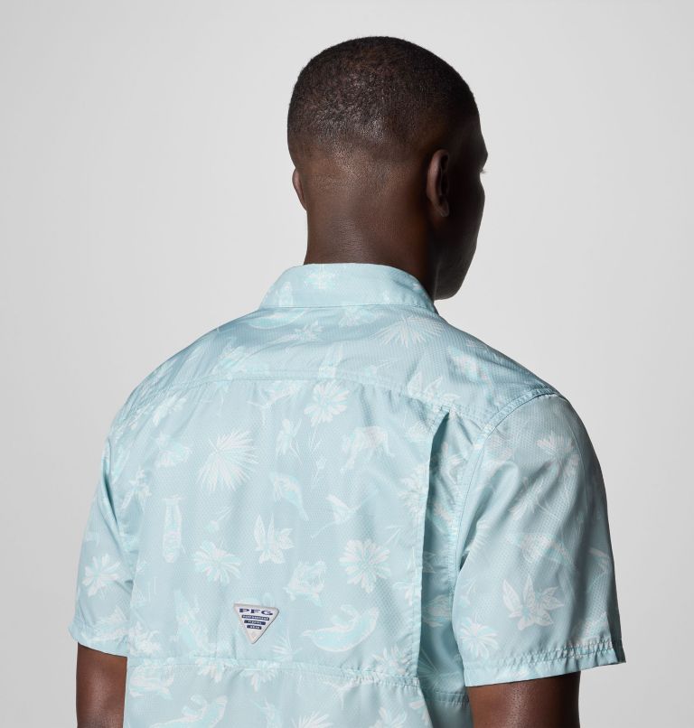 Men's PFG Super Slack Tide Camp Shirt - Tall, Color: Crushed Blue Floridays, image 6