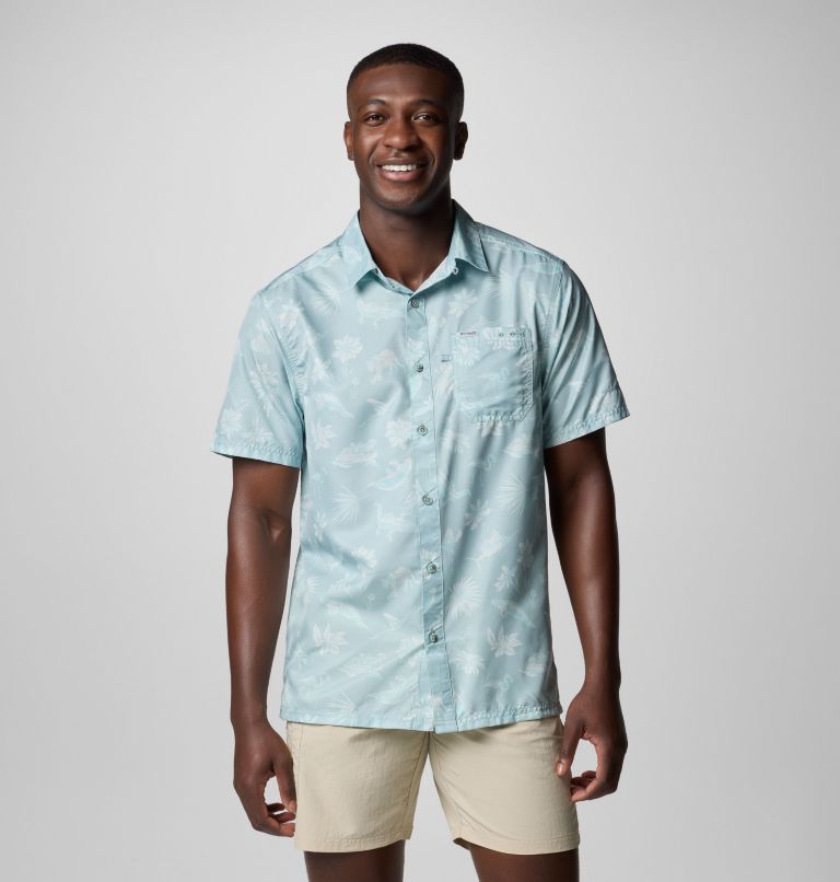 Men's PFG Super Slack Tide Camp Shirt - Tall, Color: Crushed Blue Floridays, image 1