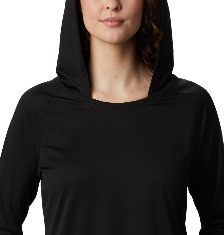 Thumbnail: Women’s PFG Tidal Tee Hoodie, Color: Black, Cirrus Grey Logo, image 4