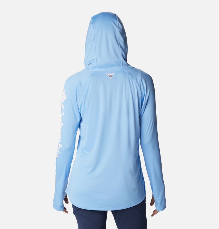 Women’s PFG Tidal Tee Hoodie, Color: Agate, Satin Pink Logo, image 2